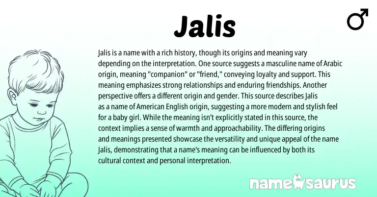 Infographic about Jalis name meaning, Jalis is a name from Arabic origin(s).