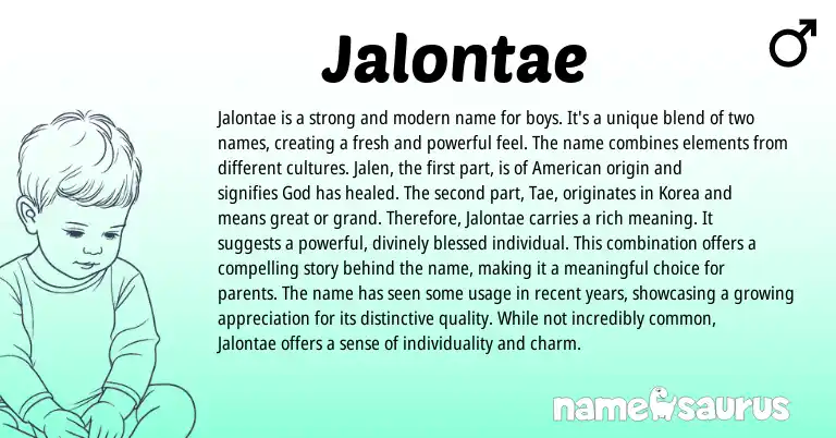 Infographic about Jalontae name meaning, Jalontae is a name from Korean, American origin(s).
