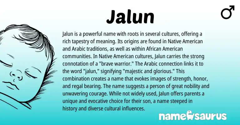 Infographic about Jalun name meaning, Jalun is a name from American, Arabic origin(s).