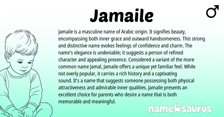 Infographic about Jamaile name meaning, Jamaile is a name from Arabic origin(s).
