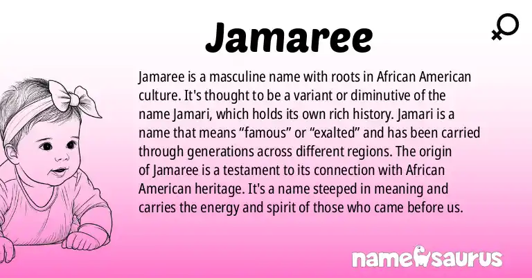 Infographic about Jamaree name meaning, Jamaree is a name from African American origin(s).