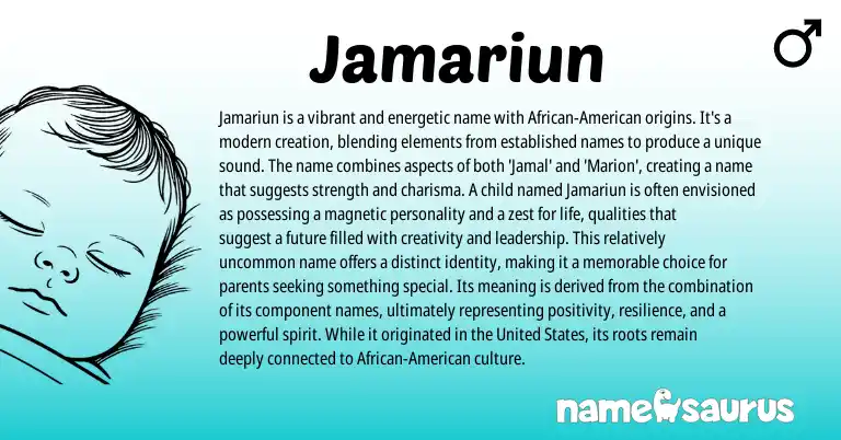 Infographic about Jamariun name meaning, Jamariun is a name from African, American origin(s).