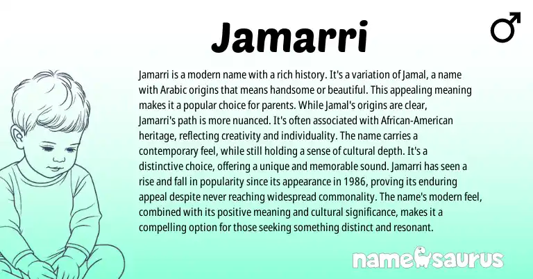 Infographic about Jamarri name meaning, Jamarri is a name from Arabic origin(s).
