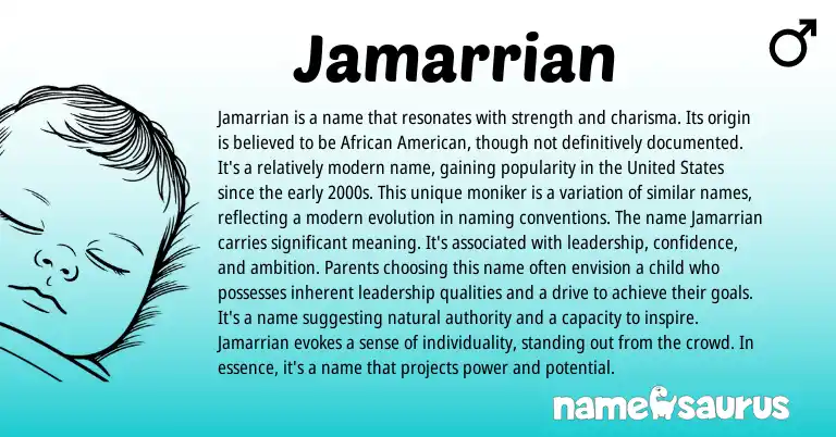 Infographic about Jamarrian name meaning, Jamarrian is a name from American origin(s).