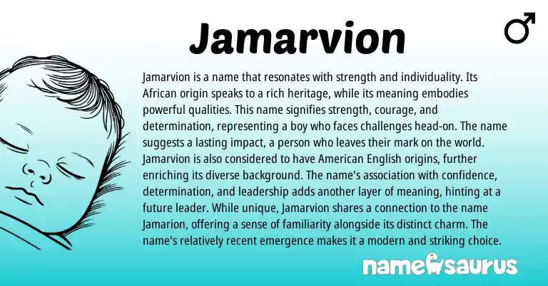 Infographic about Jamarvion name meaning, Jamarvion is a name from African origin(s).