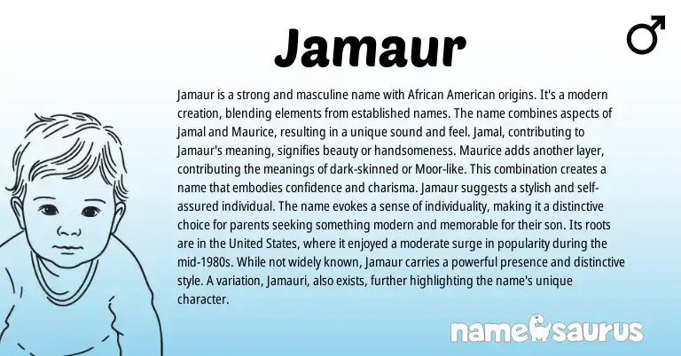 Infographic about Jamaur name meaning, Jamaur is a name from African, American origin(s).