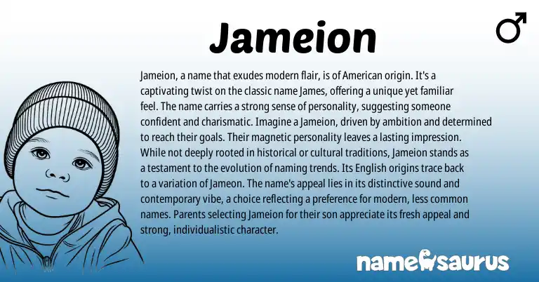 Infographic about Jameion name meaning, Jameion is a name from American origin(s).