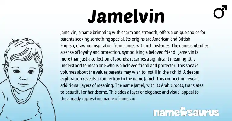 Infographic about Jamelvin name meaning, Jamelvin is a name from English origin(s).