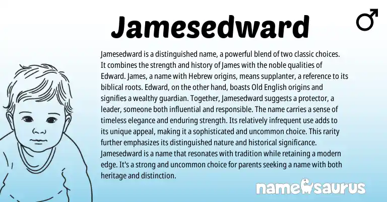 Infographic about Jamesedward name meaning, Jamesedward is a name from Hebrew, English origin(s).