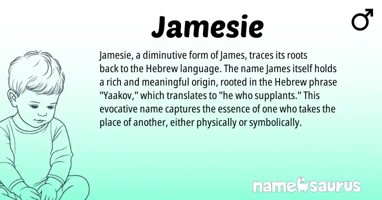 Infographic about Jamesie name meaning, Jamesie is a name from Hebrew origin(s).