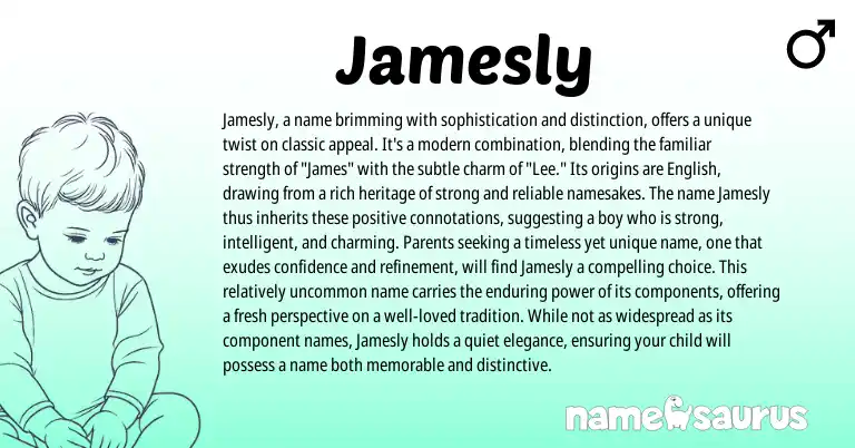 Infographic about Jamesly name meaning, Jamesly is a name from English origin(s).