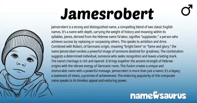 Infographic about Jamesrobert name meaning, Jamesrobert is a name from English origin(s).