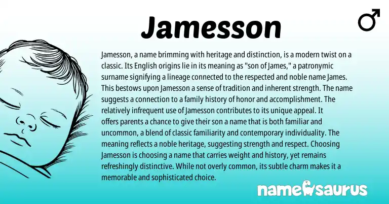 Infographic about Jamesson name meaning, Jamesson is a name from English origin(s).
