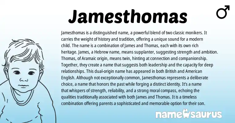 Infographic about Jamesthomas name meaning, Jamesthomas is a name from Aramaic, Hebrew, English origin(s).