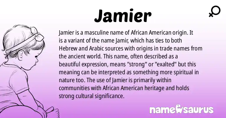 Infographic about Jamier name meaning, Jamier is a name from African American origin(s).