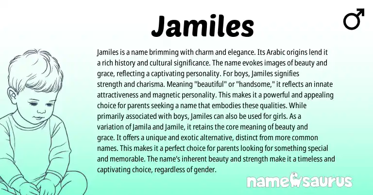 Infographic about Jamiles name meaning, Jamiles is a name from Arabic origin(s).