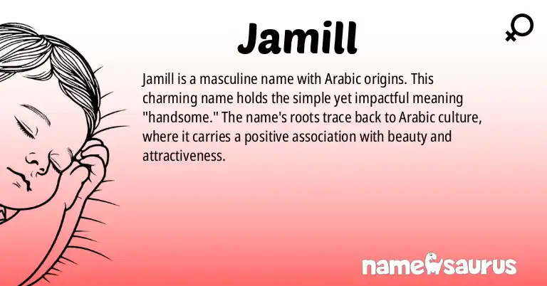 Infographic about Jamill name meaning, Jamill is a name from Arabic origin(s).