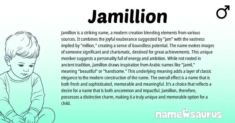 Infographic about Jamillion name meaning, Jamillion is a name from English origin(s).