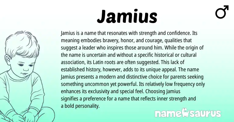 Infographic about Jamius name meaning, Jamius is a name from Latin origin(s).