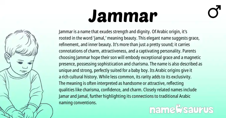 Infographic about Jammar name meaning, Jammar is a name from Arabic, American origin(s).