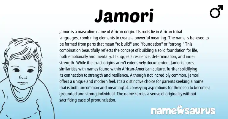 Infographic about Jamori name meaning, Jamori is a name from African origin(s).