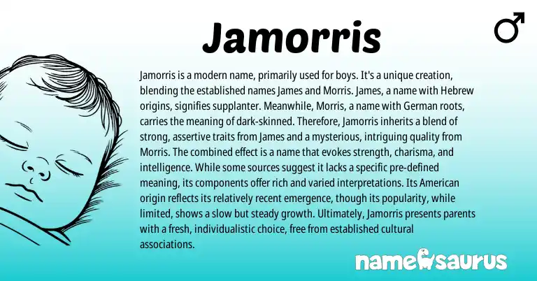 Infographic about Jamorris name meaning, Jamorris is a name from American origin(s).