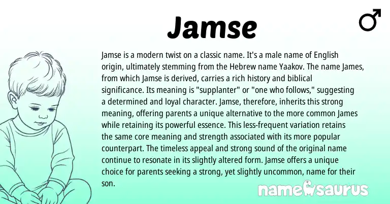 Infographic about Jamse name meaning, Jamse is a name from Hebrew origin(s).