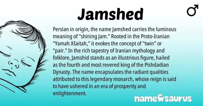 Infographic about Jamshed name meaning, Jamshed is a name from Iranian, Persian origin(s).