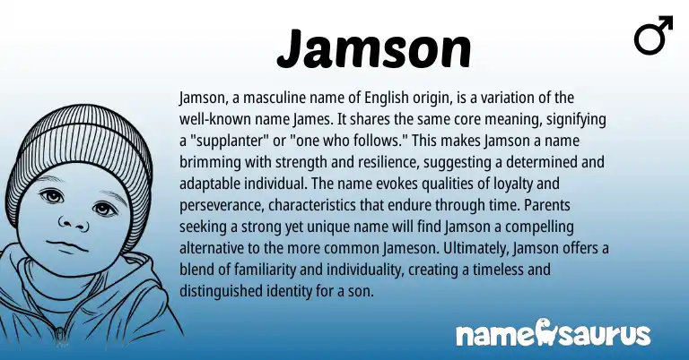 Infographic about Jamson name meaning, Jamson is a name from English origin(s).