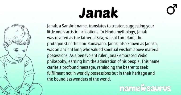 Infographic about Janak name meaning, Janak is a name from Sanskrit, Hindu origin(s).