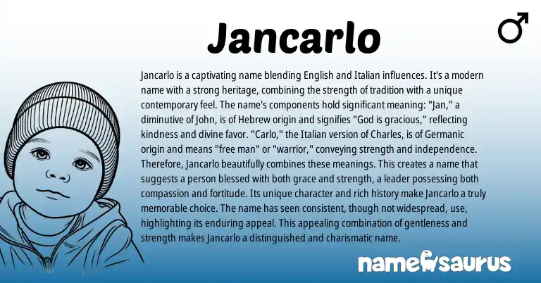 Infographic about Jancarlo name meaning, Jancarlo is a name from Italian, English origin(s).