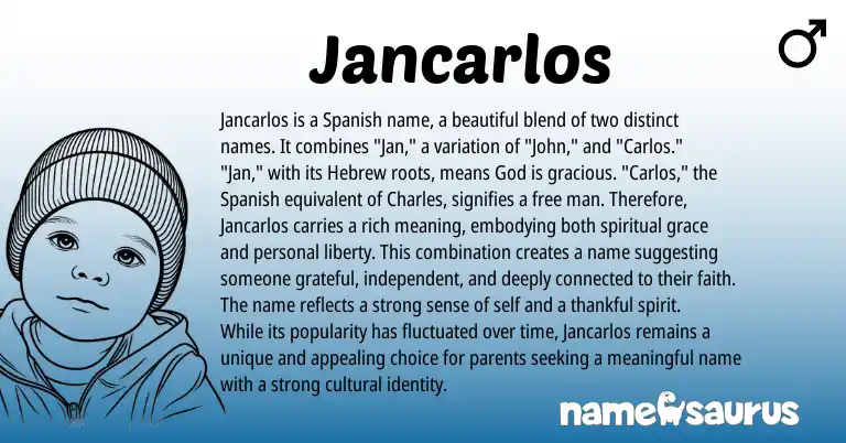 Infographic about Jancarlos name meaning, Jancarlos is a name from Spanish origin(s).