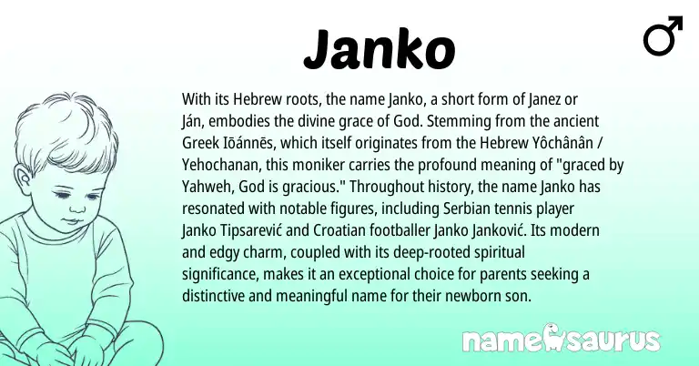 Infographic about Janko name meaning, Janko is a name from Croatian, Serbian, Hebrew, Greek origin(s).