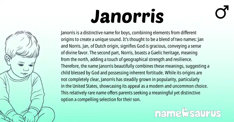 Infographic about Janorris name meaning, Janorris is a name from Gaelic, Dutch, American origin(s).