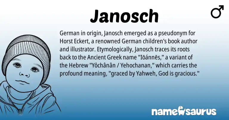 Infographic about Janosch name meaning, Janosch is a name from German, Ancient Greek, Hebrew origin(s).