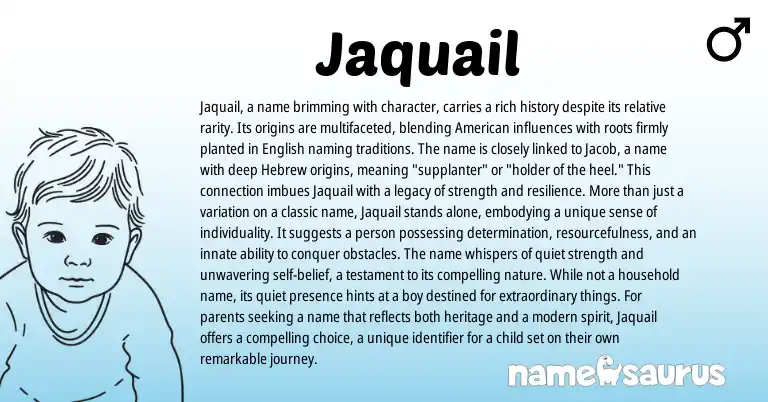 Infographic about Jaquail name meaning, Jaquail is a name from Hebrew, English origin(s).