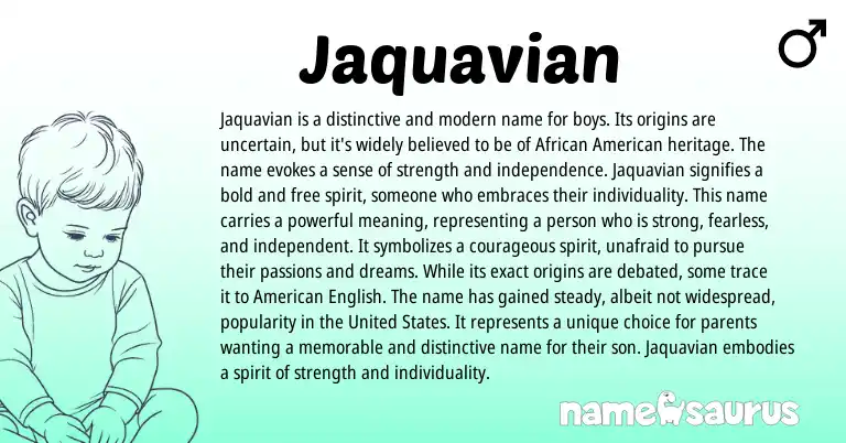 Infographic about Jaquavian name meaning, Jaquavian is a name from American, African origin(s).