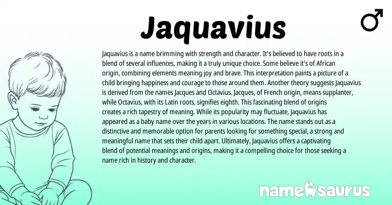Infographic about Jaquavius name meaning, Jaquavius is a name from African, American origin(s).