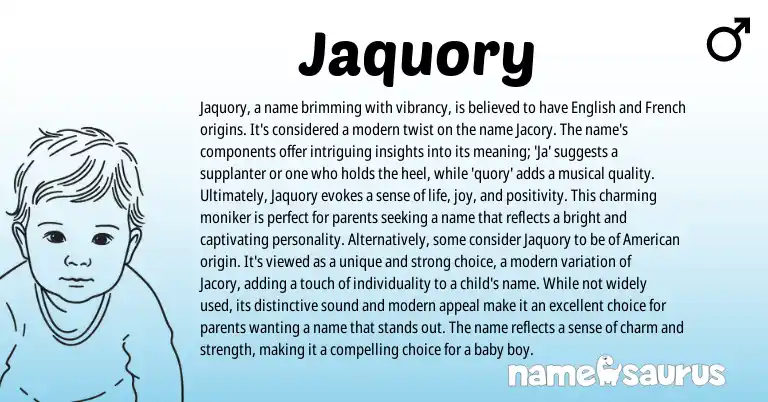 Infographic about Jaquory name meaning, Jaquory is a name from French, English origin(s).