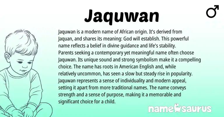 Infographic about Jaquwan name meaning, Jaquwan is a name from African origin(s).