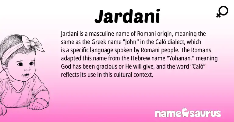 Infographic about Jardani name meaning, Jardani is a name from Romani (Caló) origin(s).