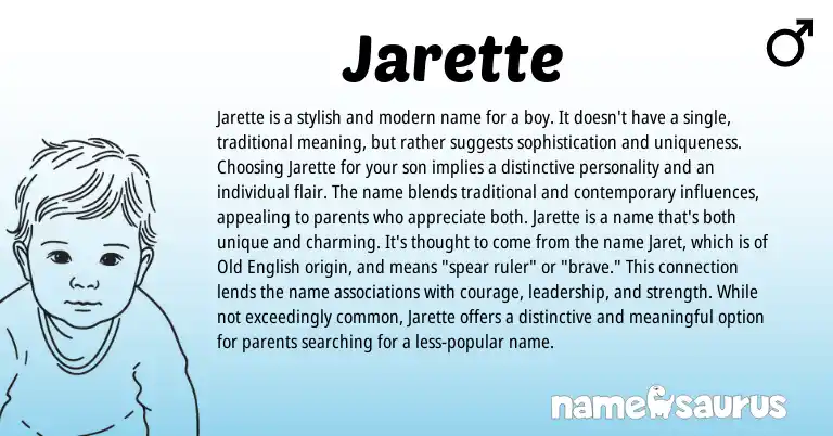 Infographic about Jarette name meaning, Jarette is a name from English origin(s).