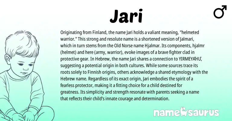 Infographic about Jari name meaning, Jari is a name from Old Norse, Finnish, Hebrew origin(s).