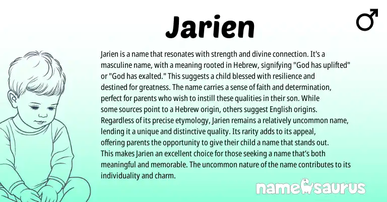 Infographic about Jarien name meaning, Jarien is a name from Hebrew origin(s).