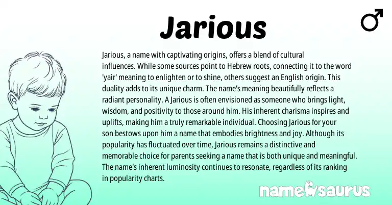 Infographic about Jarious name meaning, Jarious is a name from Hebrew origin(s).