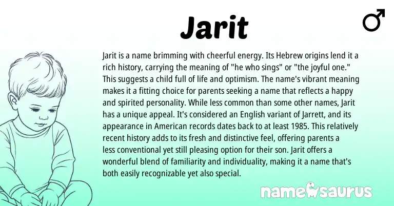Infographic about Jarit name meaning, Jarit is a name from Hebrew origin(s).