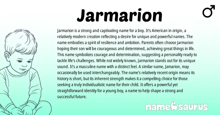Infographic about Jarmarion name meaning, Jarmarion is a name from American origin(s).