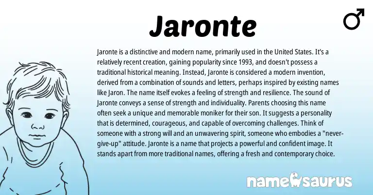 Infographic about Jaronte name meaning, Jaronte is a name from American origin(s).