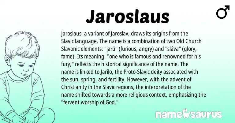 Infographic about Jaroslaus name meaning, Jaroslaus is a name from Slavic, Christianity origin(s).