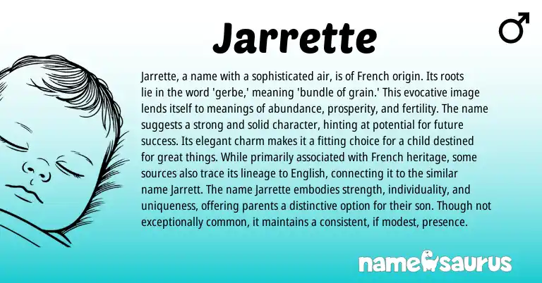 Infographic about Jarrette name meaning, Jarrette is a name from French origin(s).